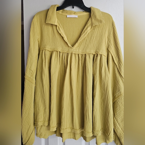 Ces-femme-total-bliss-linen-babydoll-blouse Color Mustard Yellow Size Large - Picture 9 of 10